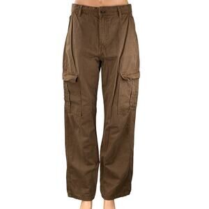 STR Women's Brown High Waisted Straight Baggy Wide Leg Cargo Trousers Pants Sz 8